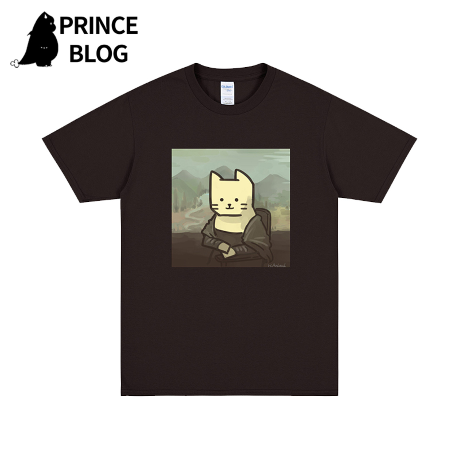 PrinceBlogHiAnimal漫画摸凹猫印花纯棉港风日系宽松情侣短袖T恤-2