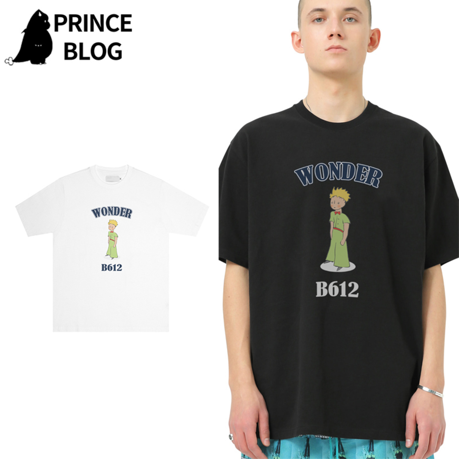PrinceBlog新款 小王子商店联名印花百搭宽松男女黑白纯棉圆领T恤