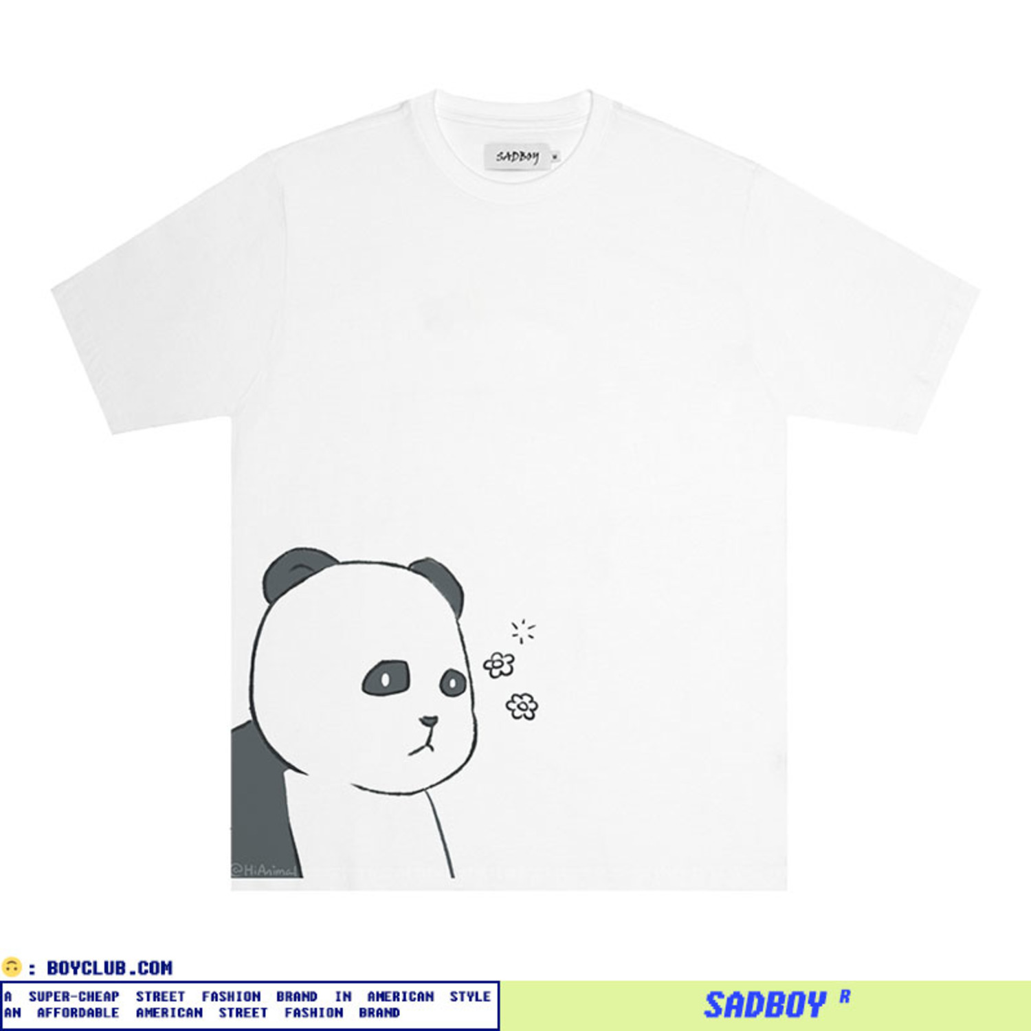 SadBoy2020新款颓废的熊猫系列印花白色宽松男女情侣短袖纯棉 T恤-3