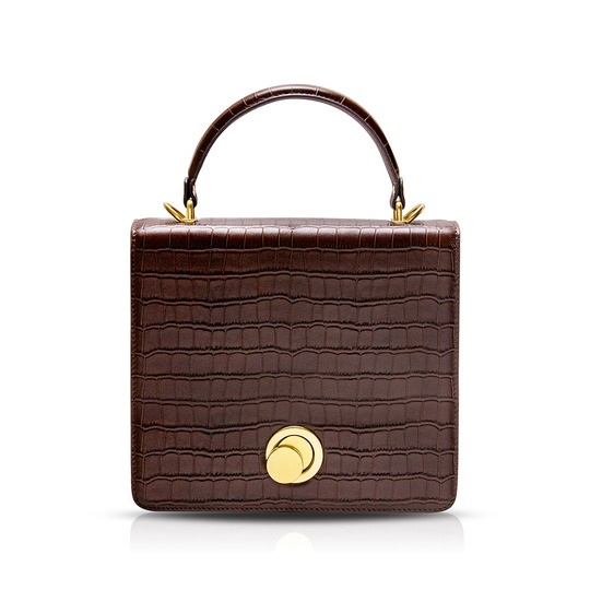 Sugarcube 方糖手提包 - 鳄鱼纹棕