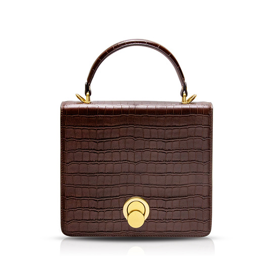 Sugarcube 方糖手提包 - 鳄鱼纹棕