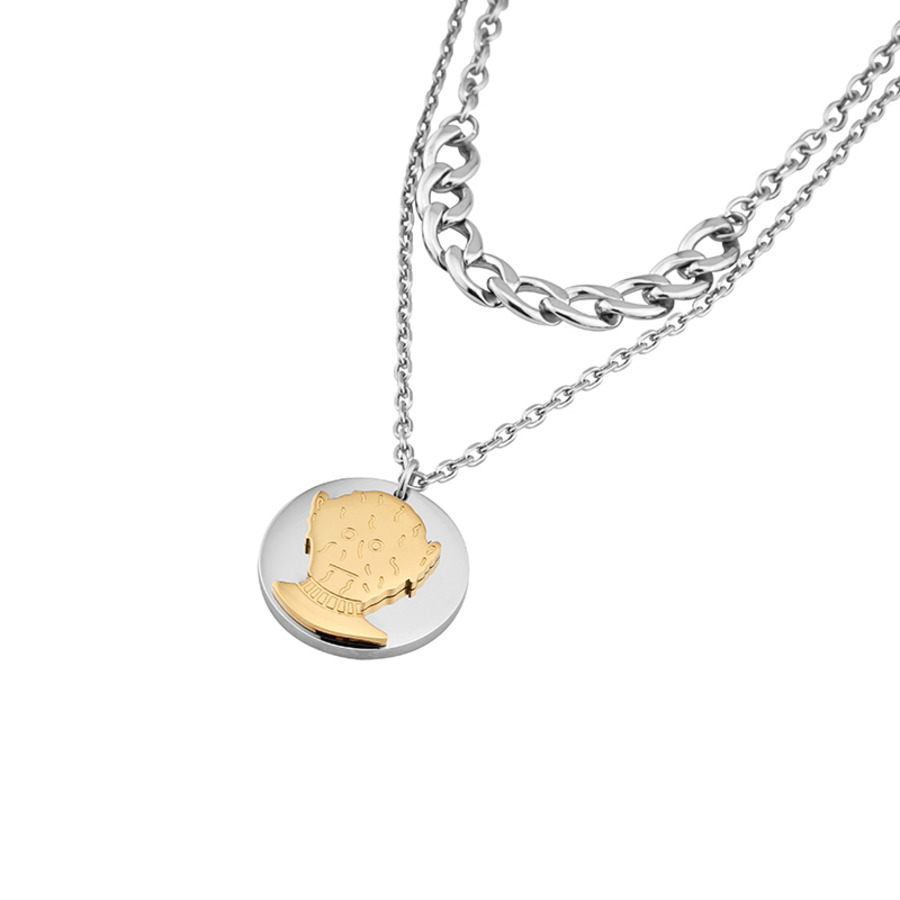 金银拼色外星人吊坠双层钛钢项链-4