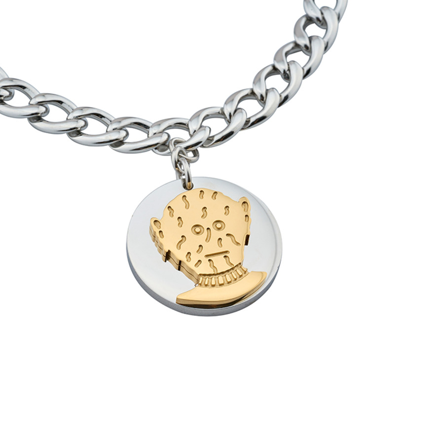 金银拼色外星人吊坠钛钢手链-4