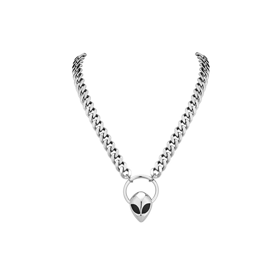 外星人环形吊坠钛钢项链-4