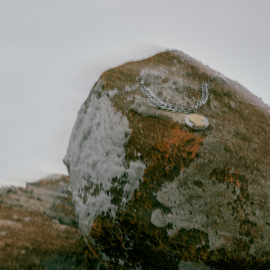 金银拼色外星人吊坠钛钢手链-3