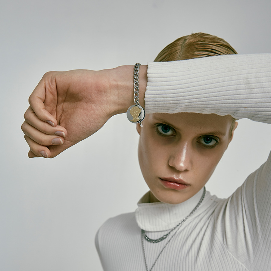 金银拼色外星人吊坠钛钢手链-2