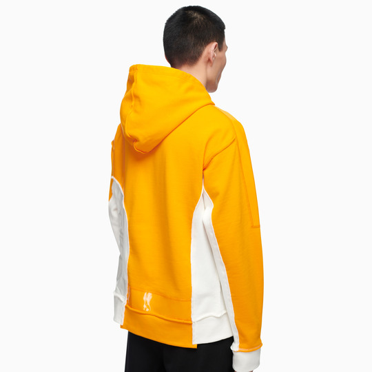 “239”3D刺绣多材质拼接橘色连帽衫