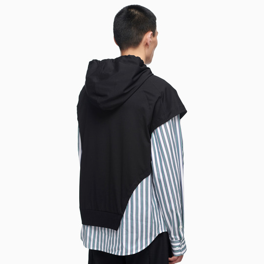 “HALF”3D立体字母衬衣拼接黑色连帽衫