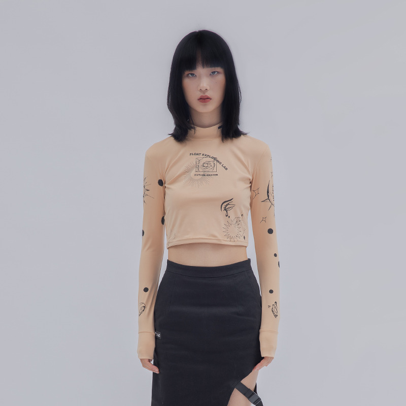 FLOAT 2020SS 立领短装打底衫长袖套指T恤-7