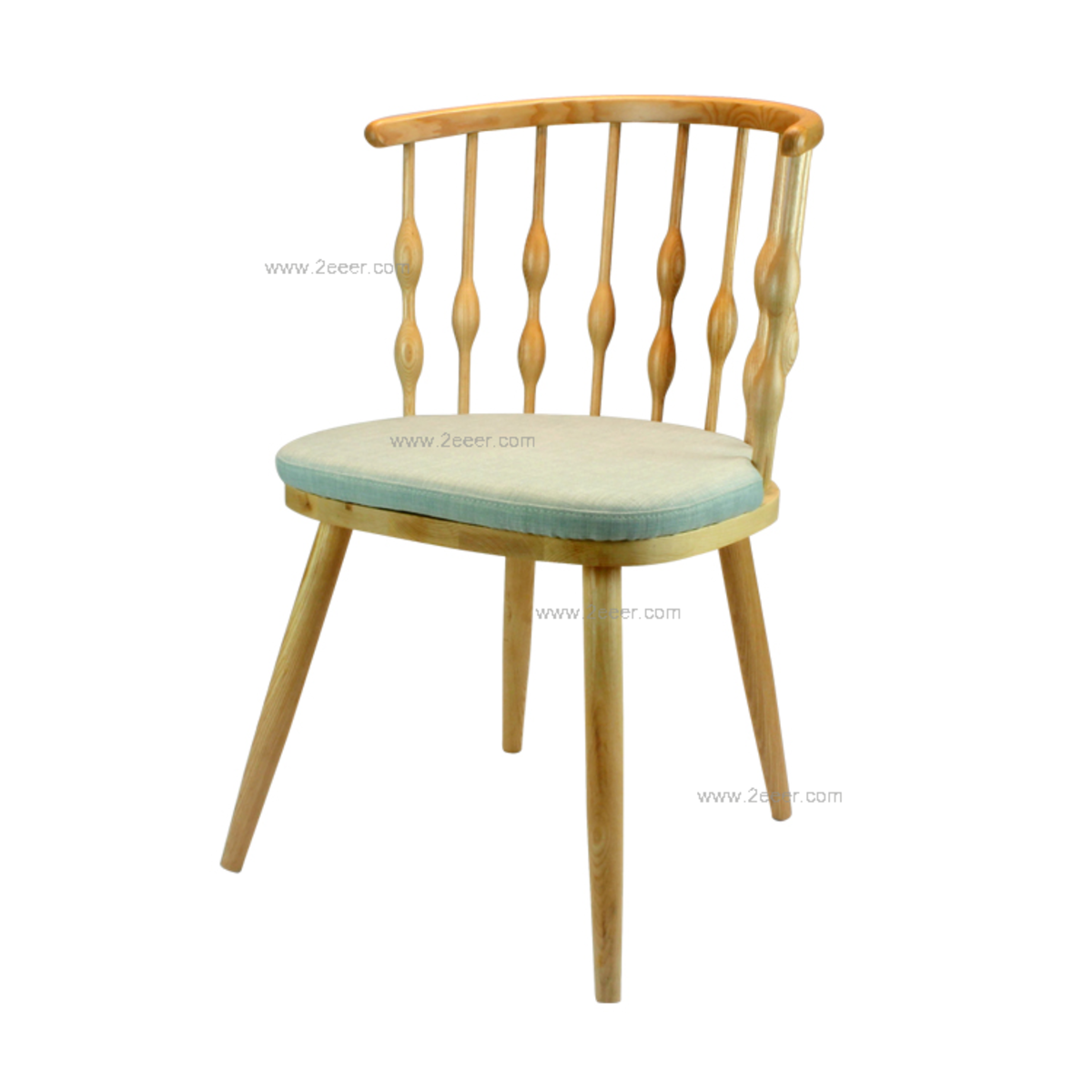 餐椅-北欧-白腊木+薄荷绿软包