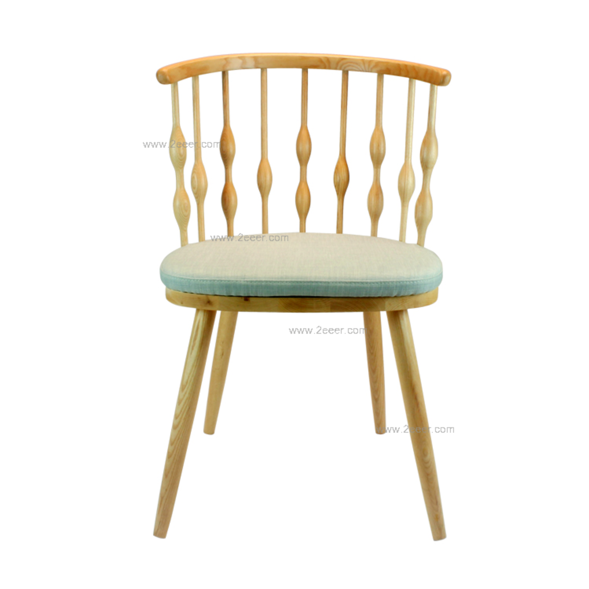 餐椅-北欧-白腊木+薄荷绿软包