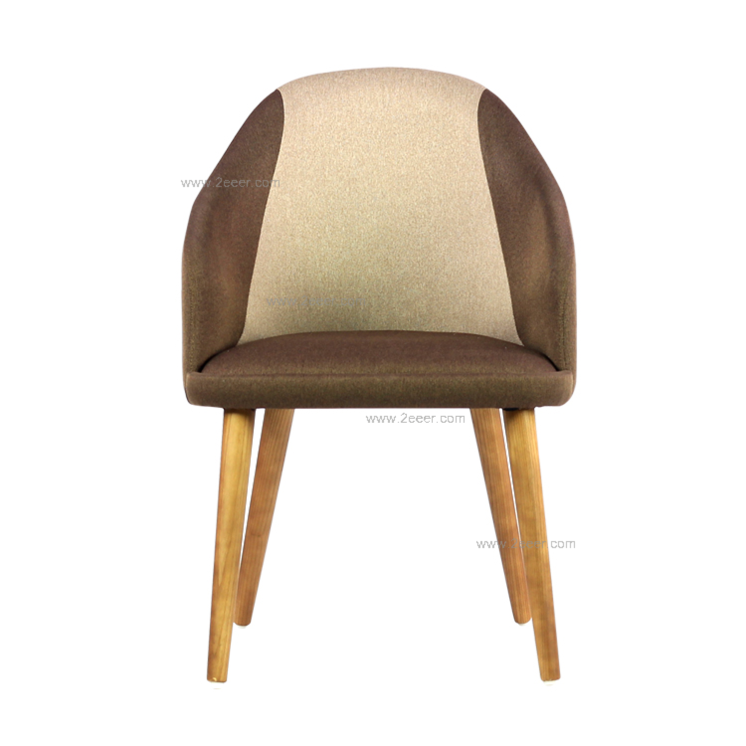 餐椅-北欧简约-白腊木+棕色拼接软包-2