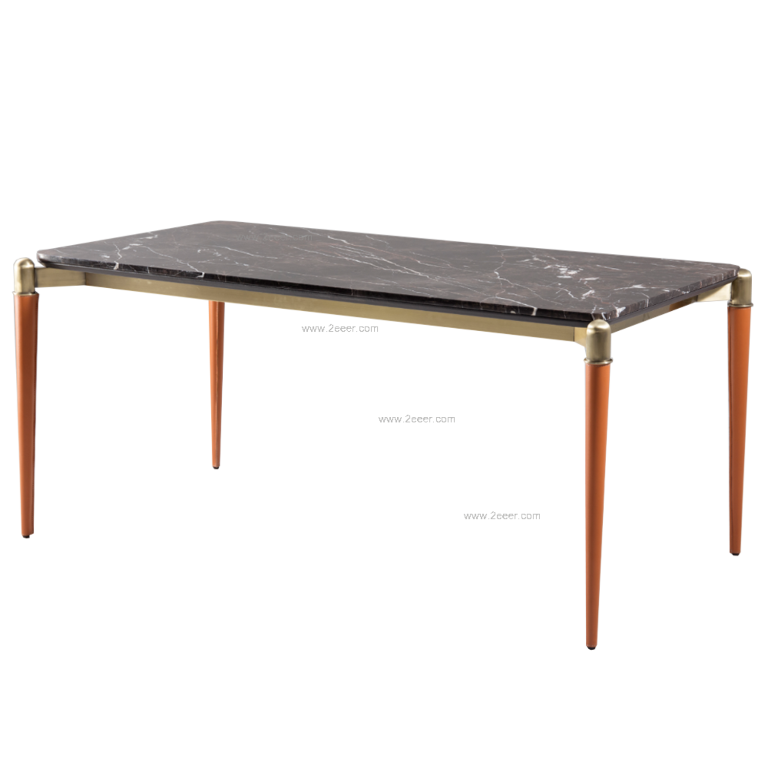 餐桌-现代-201不锈钢镀金+优质马鞍皮+进口胡桃木皮+天然大理石