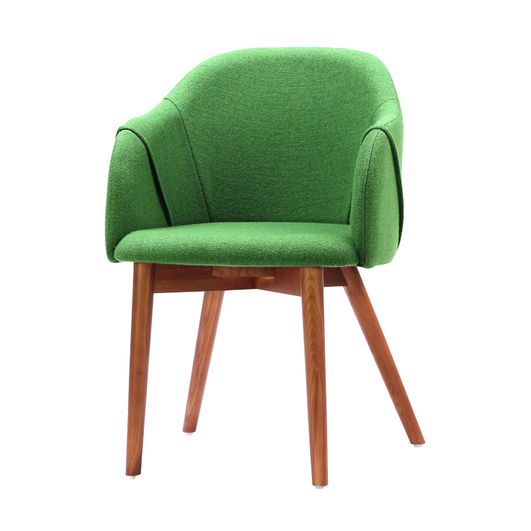 餐椅-北欧-白腊木+绿色软包