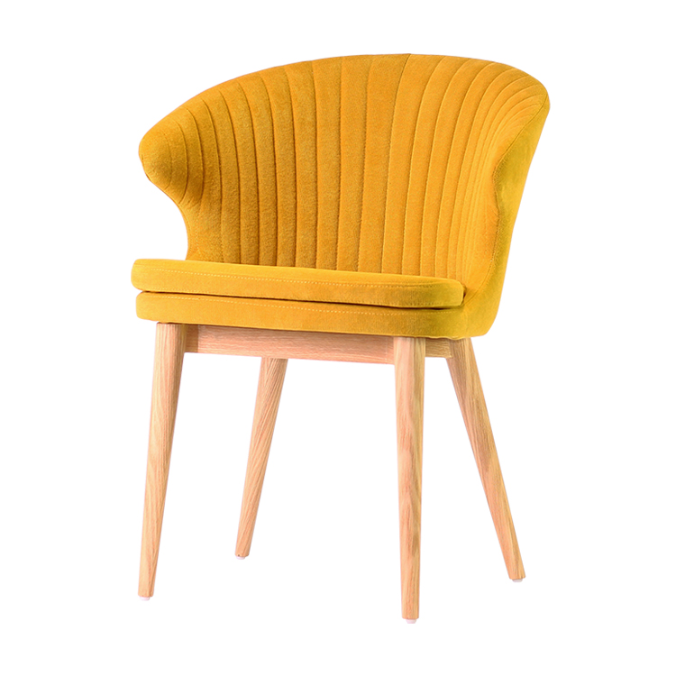餐椅-北欧-白腊木+铁内架黄色软包