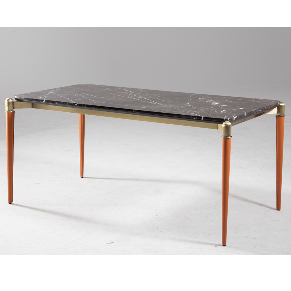 餐桌-现代-201不锈钢镀金+优质马鞍皮+进口胡桃木皮+天然大理石