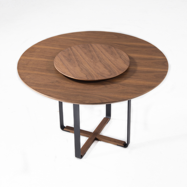 餐桌-现代简约-钢架+优质马鞍皮+进口胡桃木皮