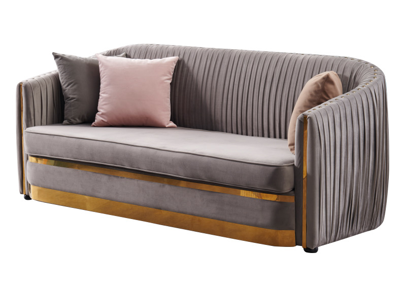 沙发-现代轻奢-木框架+海绵+绒面+金属边脚