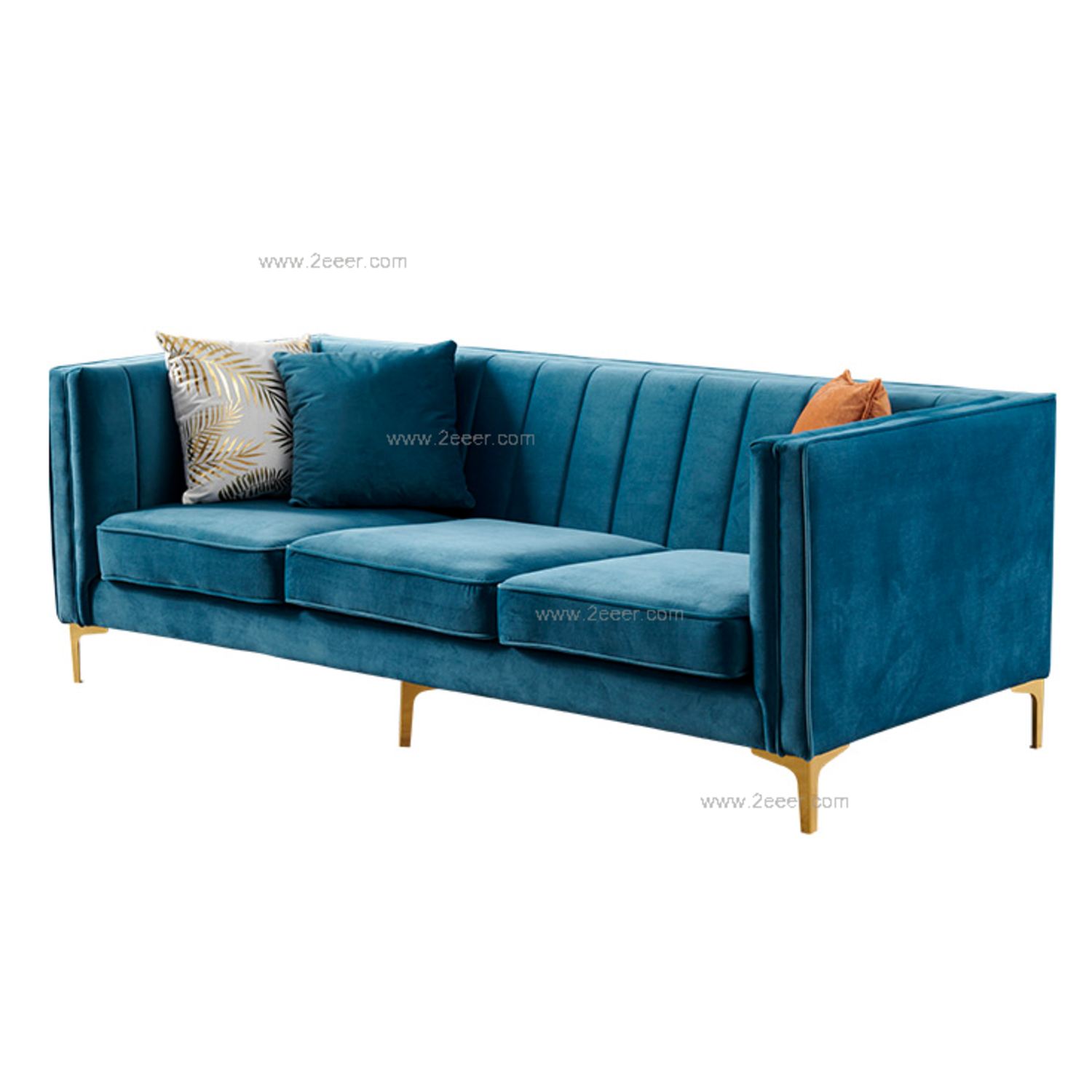 沙发-现代轻奢-木框架+海绵+绒面料+金属脚