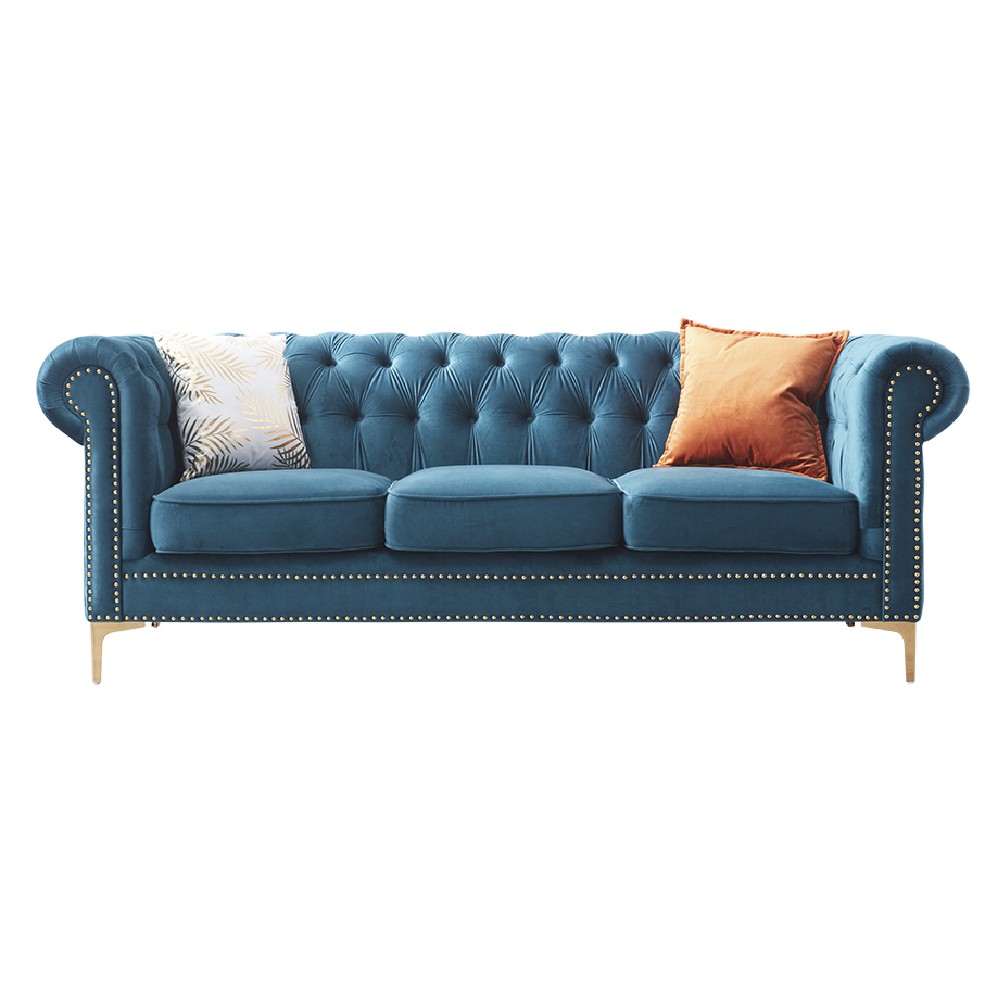 沙发-美式轻奢-木框架+海绵+仿真皮+金属脚