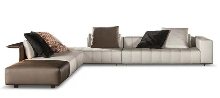 沙发-现代简约-高仿真皮+羽绒座包+羽绒靠背+实木内架+五金扶手