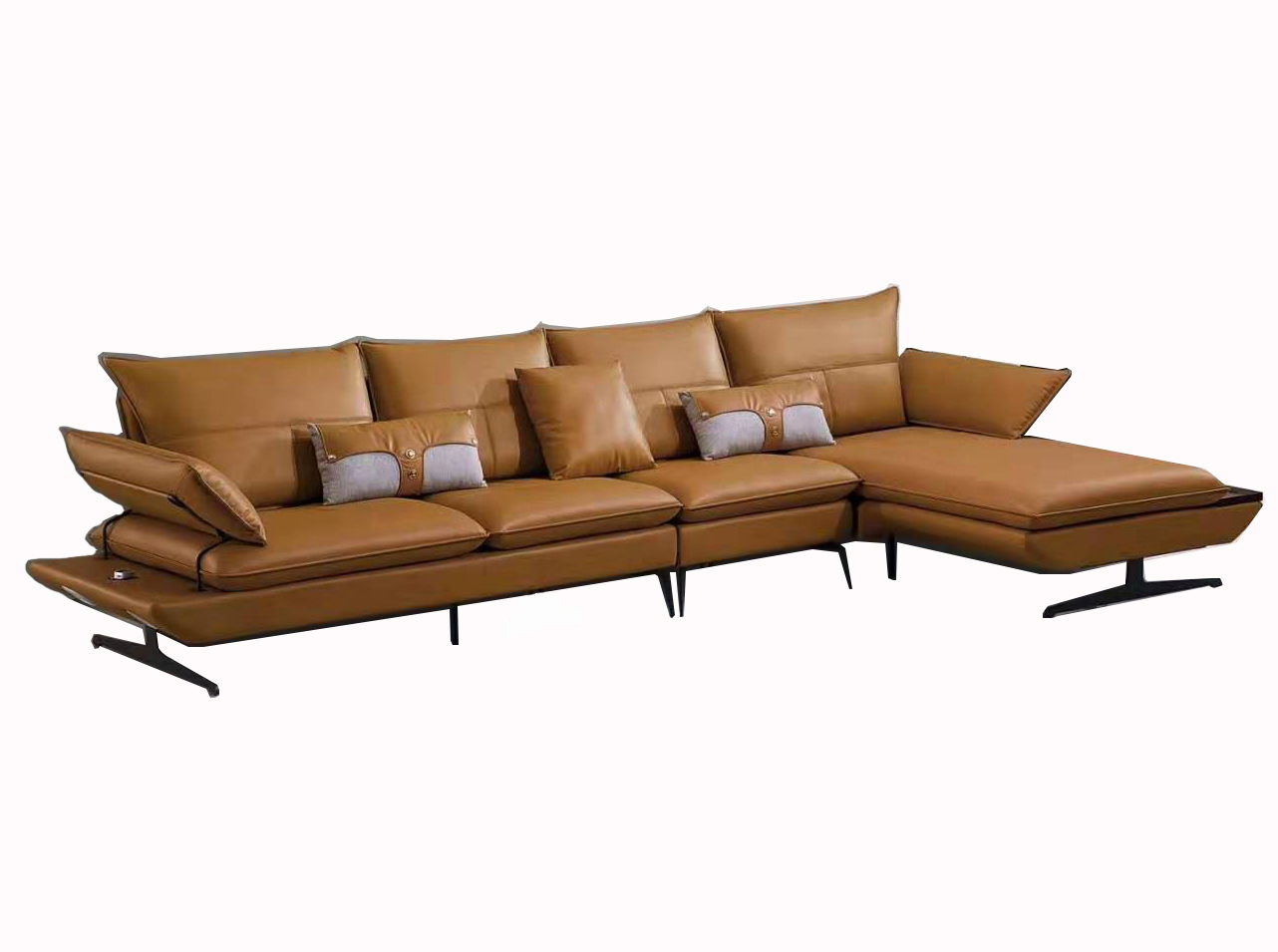 沙发-现代简约-实木框架+高仿真皮+铁脚