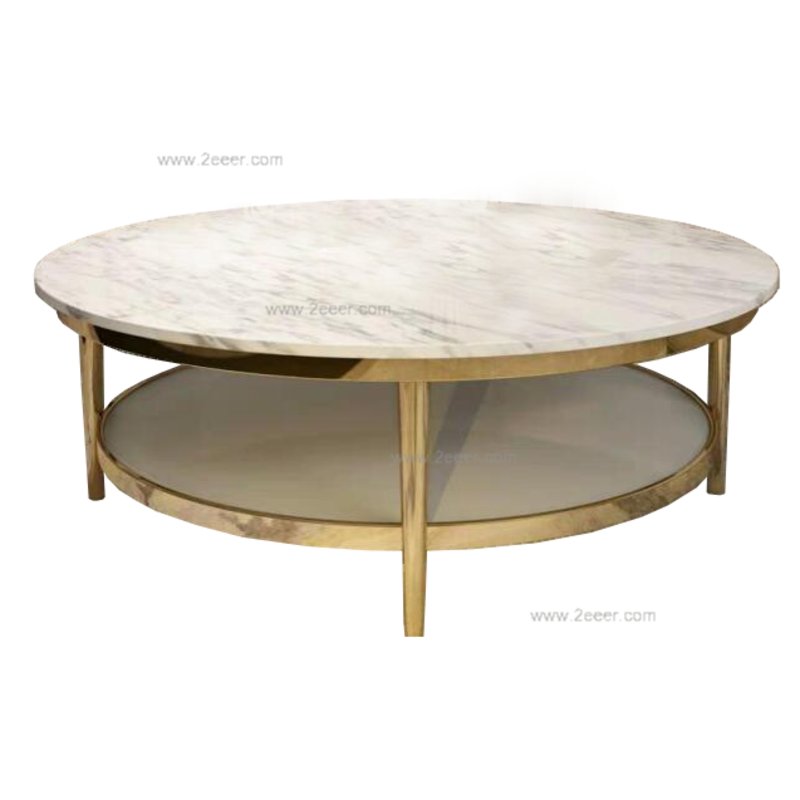 茶几-现代轻奢-不锈钢镀金+广西白大理石