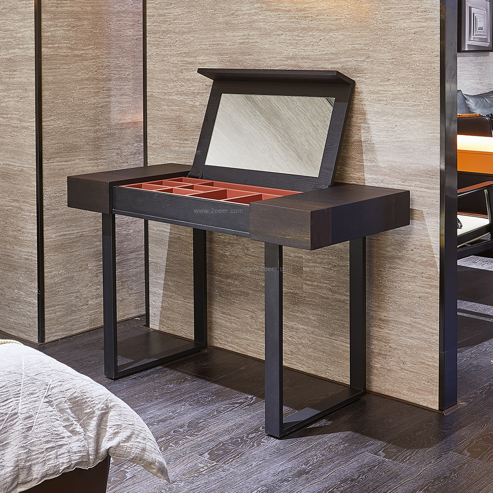 梳妆台-现代简约-木架+烟熏色皮