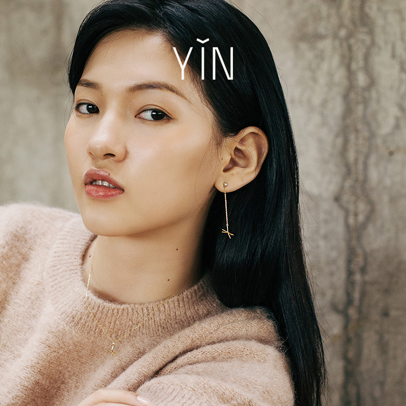 YIN隐 应-脉冲星系列18k金镶钻脉冲星放射线条耳环-4