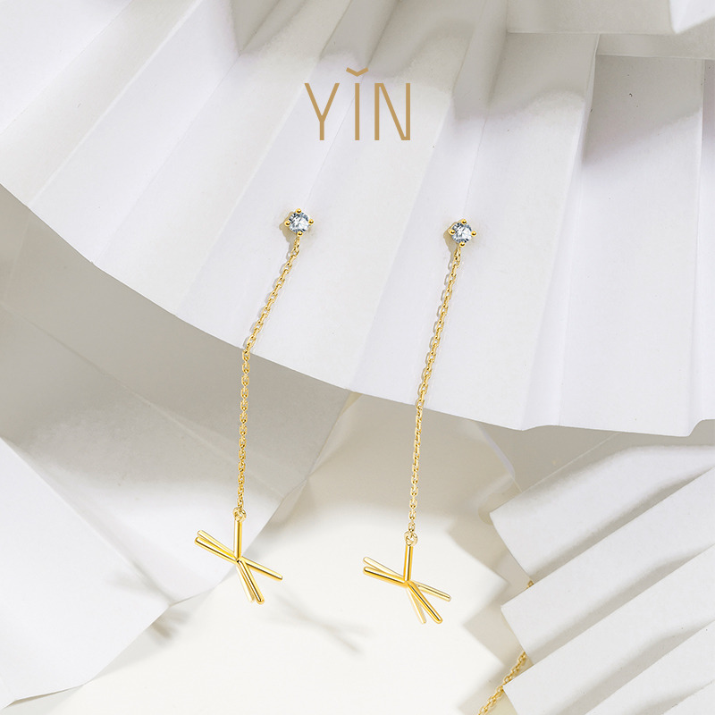 YIN隐 应-脉冲星系列18k金镶钻脉冲星放射线条耳环-2