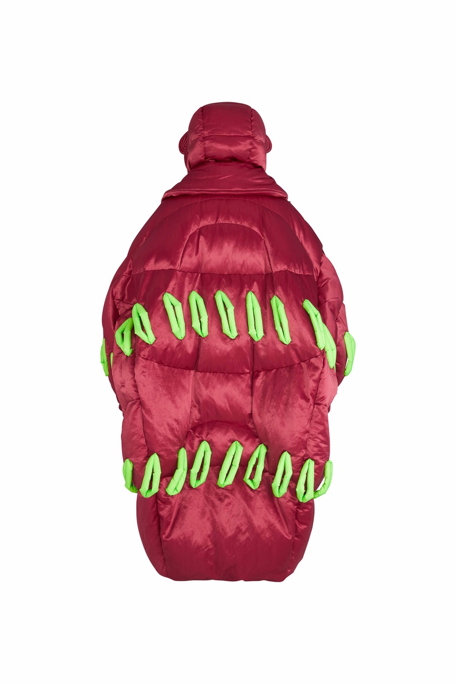 玫瑰丝绸&荧光绿穿绳战壕羽绒大衣-3