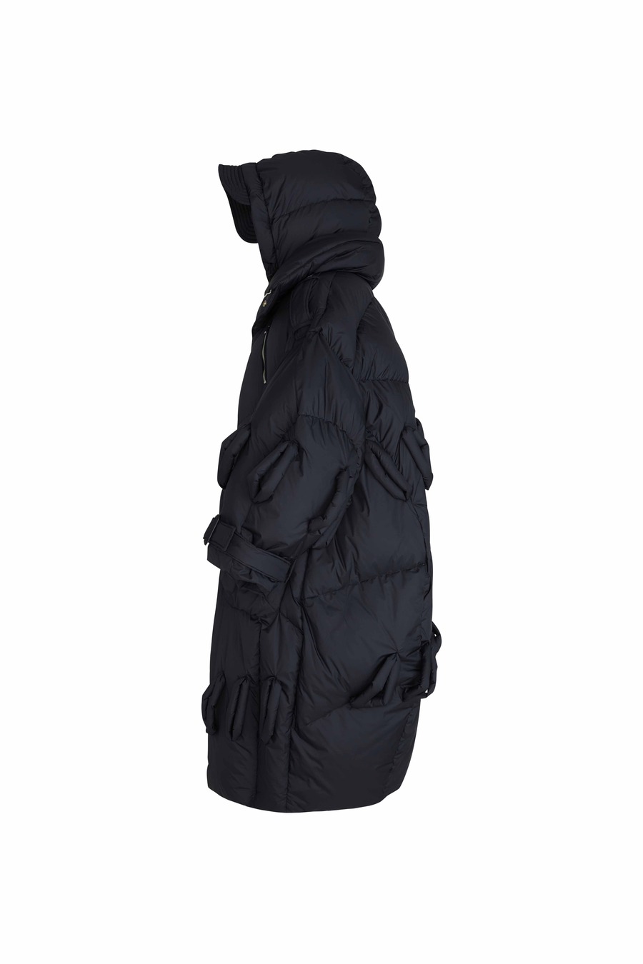 黑色穿绳战壕羽绒大衣-2