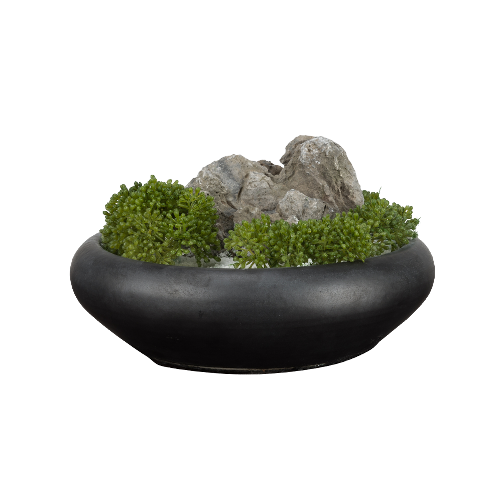 绿植-中式简约-仿真植物+石头+陶瓷