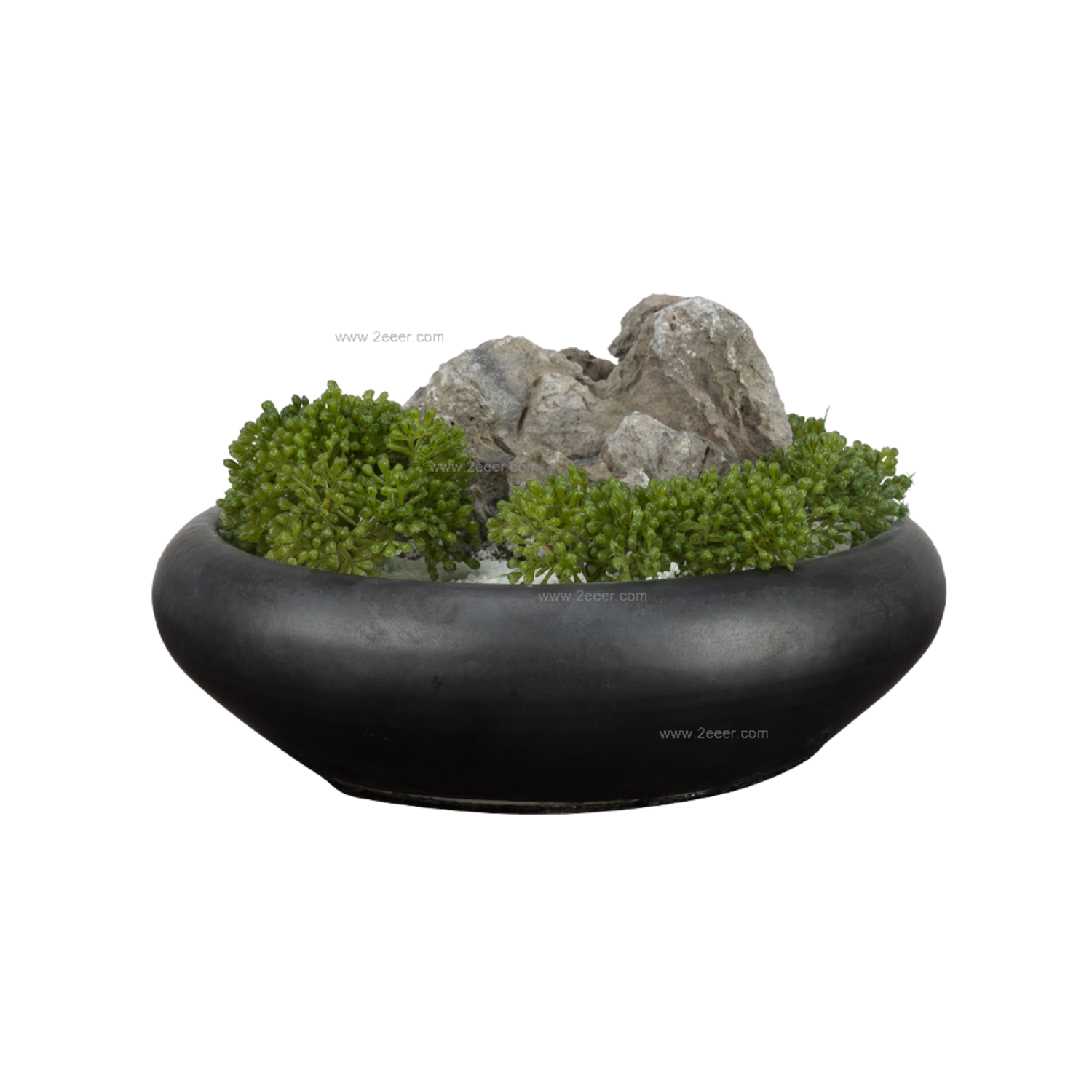 绿植-中式简约-仿真植物+石头+陶瓷