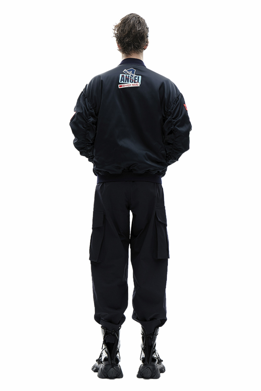 AW20原创设计 绣标抽皱棒球夹克-4