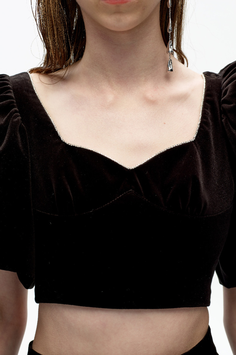 AW20 原创设计水晶饰边泡泡袖短上衣-6