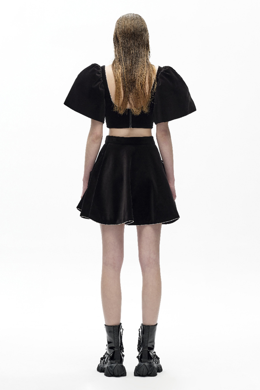 AW20 原创设计水晶饰边泡泡袖短上衣-3