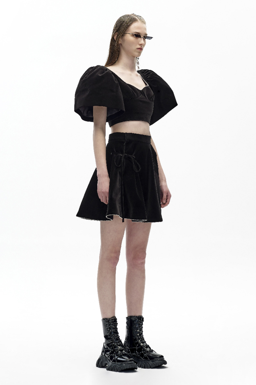 AW20 原创设计水晶饰边泡泡袖短上衣-2