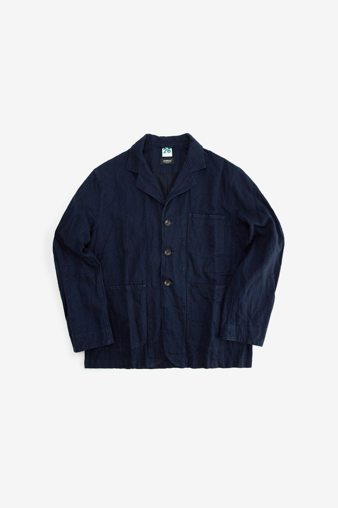 Indigo dyed cotton British railway workwear jacket, unisex