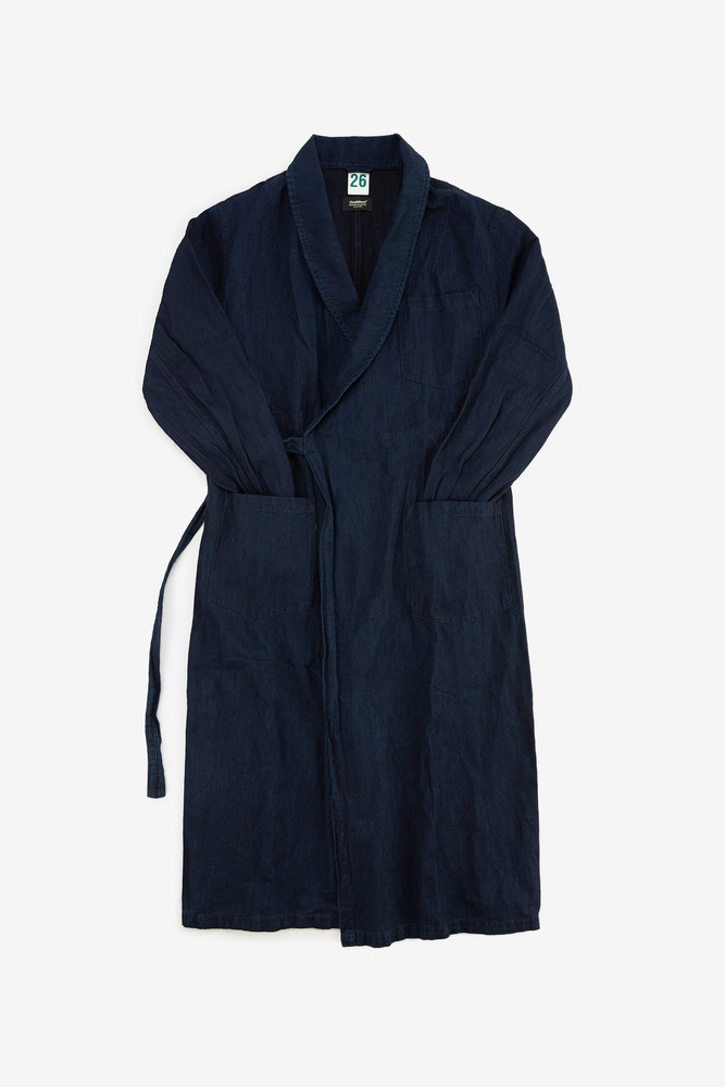 Indigo dyed cotton metal silk fabric British shawl collar coat, unisex