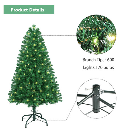 SHareconn 4.5ft Pre-lit Premium Artificial Christmas Tree, Xmas Tree with 170 Warm Lights-3