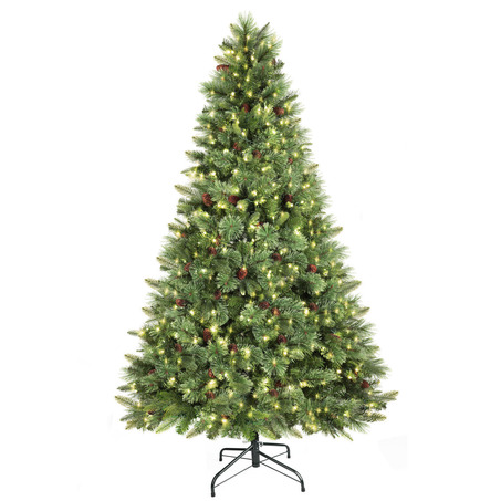 SHareconn 6.5ft Pre-Lit Premium Artificial Hinged Christmas Pine Tree