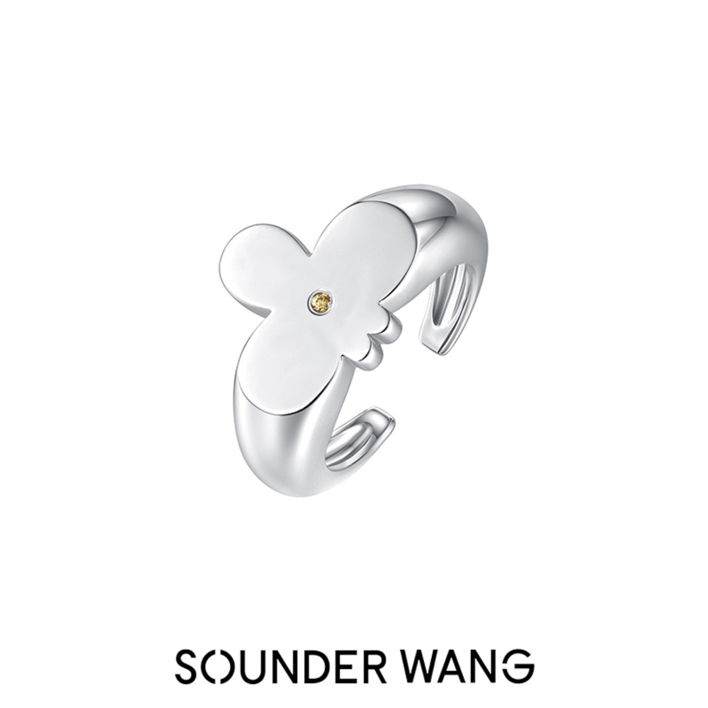SounderWang随便花系列银色花朵印章开口戒