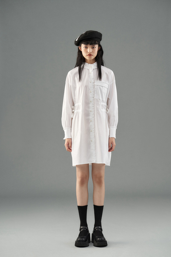 木耳边立领衬衫裙