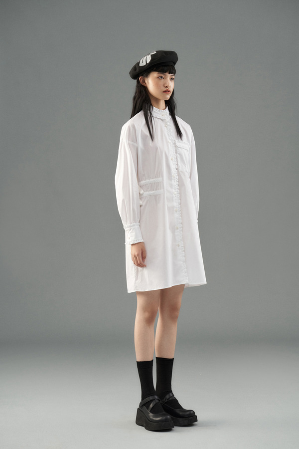 木耳边立领衬衫裙