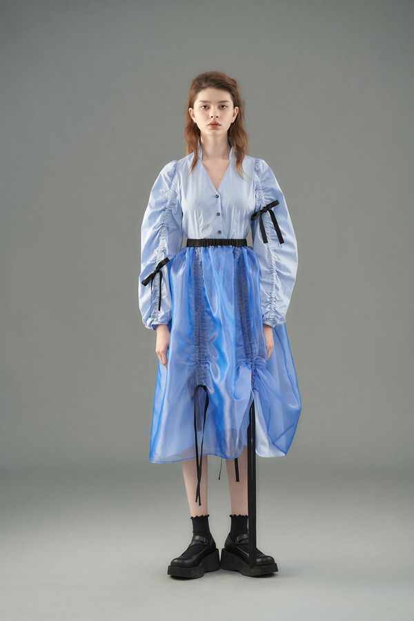 抽带欧根纱蓬蓬裙