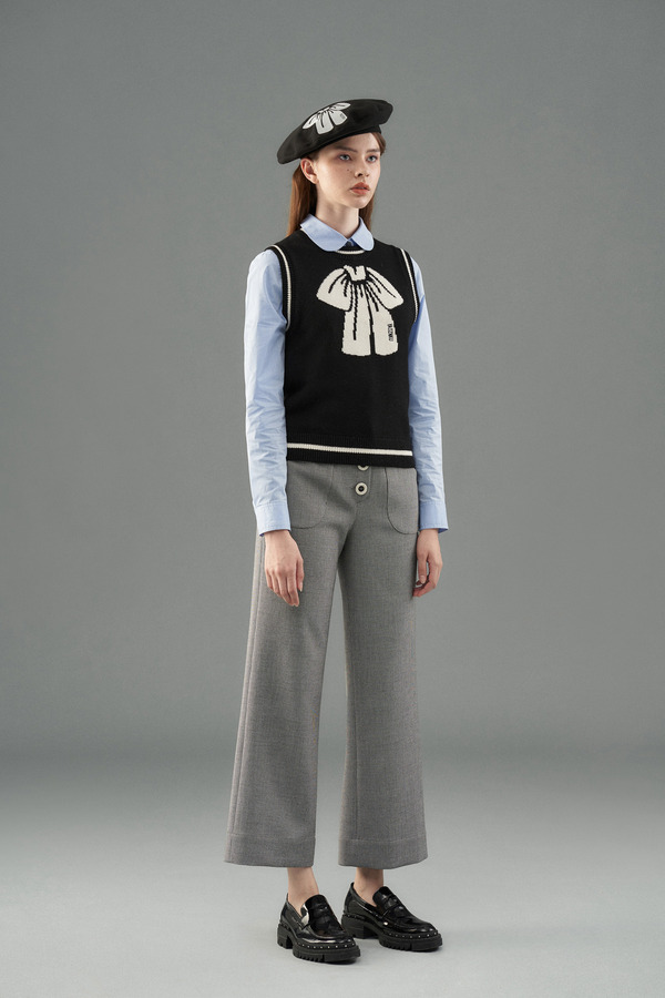 蝴蝶结图案针织小背心