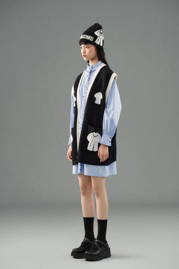 蝴蝶结立体绣花针织背心开衫