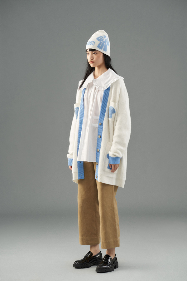 蝴蝶结立体绣花针织开衫毛衣