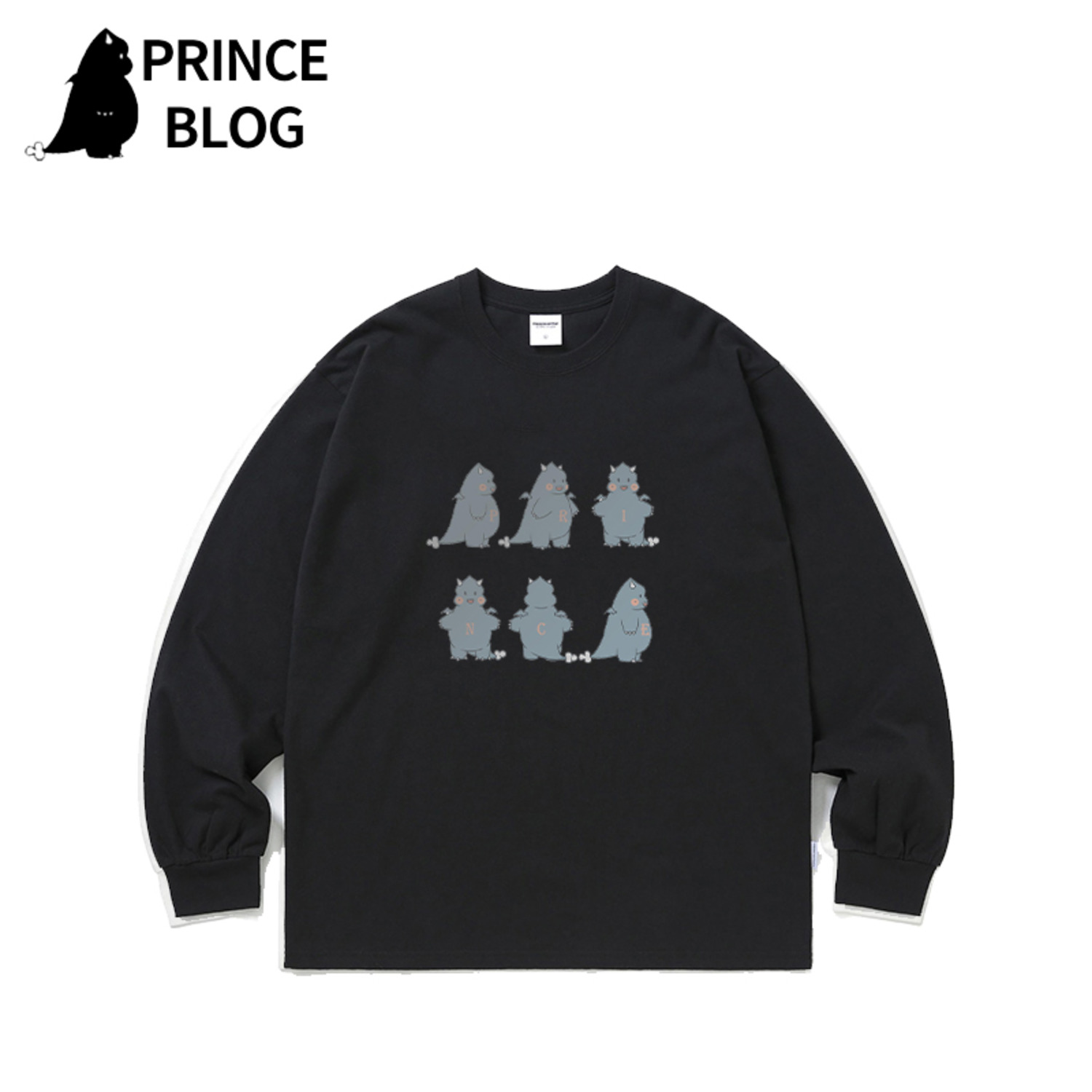 PrinceBlog秋季污龙联名长袖圆领纯棉T恤可爱百搭日常休闲宽松潮-3
